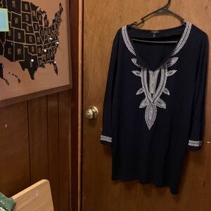 Talbots Black Tunic with White Embroidery